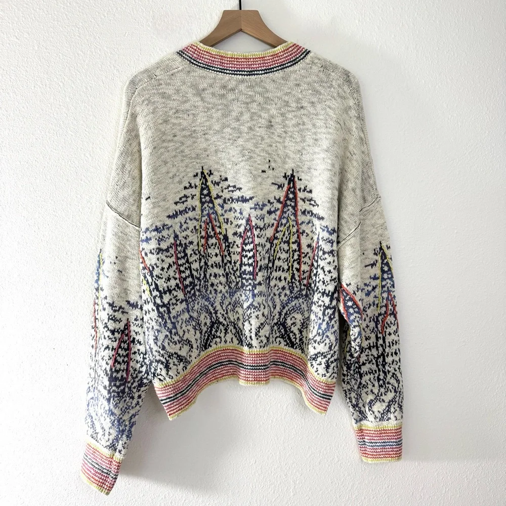 Anthropologie Pilcro Embroidered Cropped Cardigan Sweater Stripe Trim Size XL - Picture 8 of 10